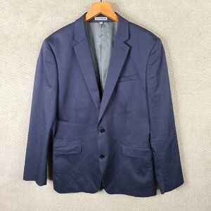 Express Jacket Men 42L Blue Blazer Photographer Fitted Cotton Blend Stretch Navy